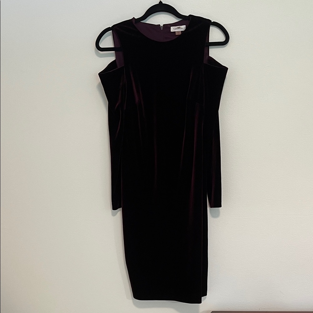 Calvin Klein Velvet Cold Shoulder Dress - Deep Purple